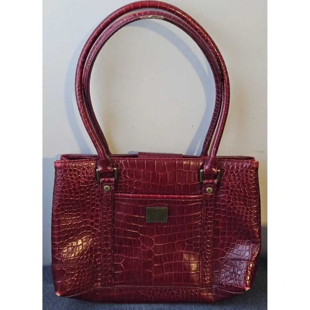 Liz Claiborne‎ Structured Work Tote Red Croc Embossed Shoulder Bag